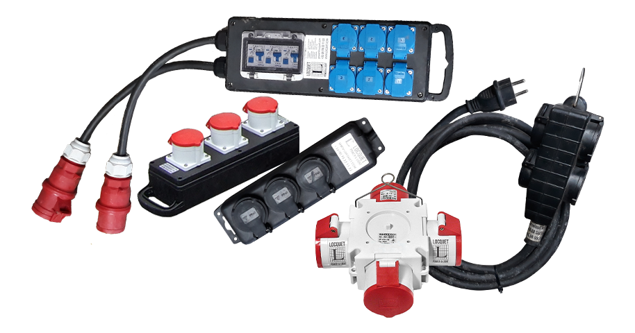 Multistekker en verdeeldoos 16A, ontworpen voor veilige stroomverdeling.