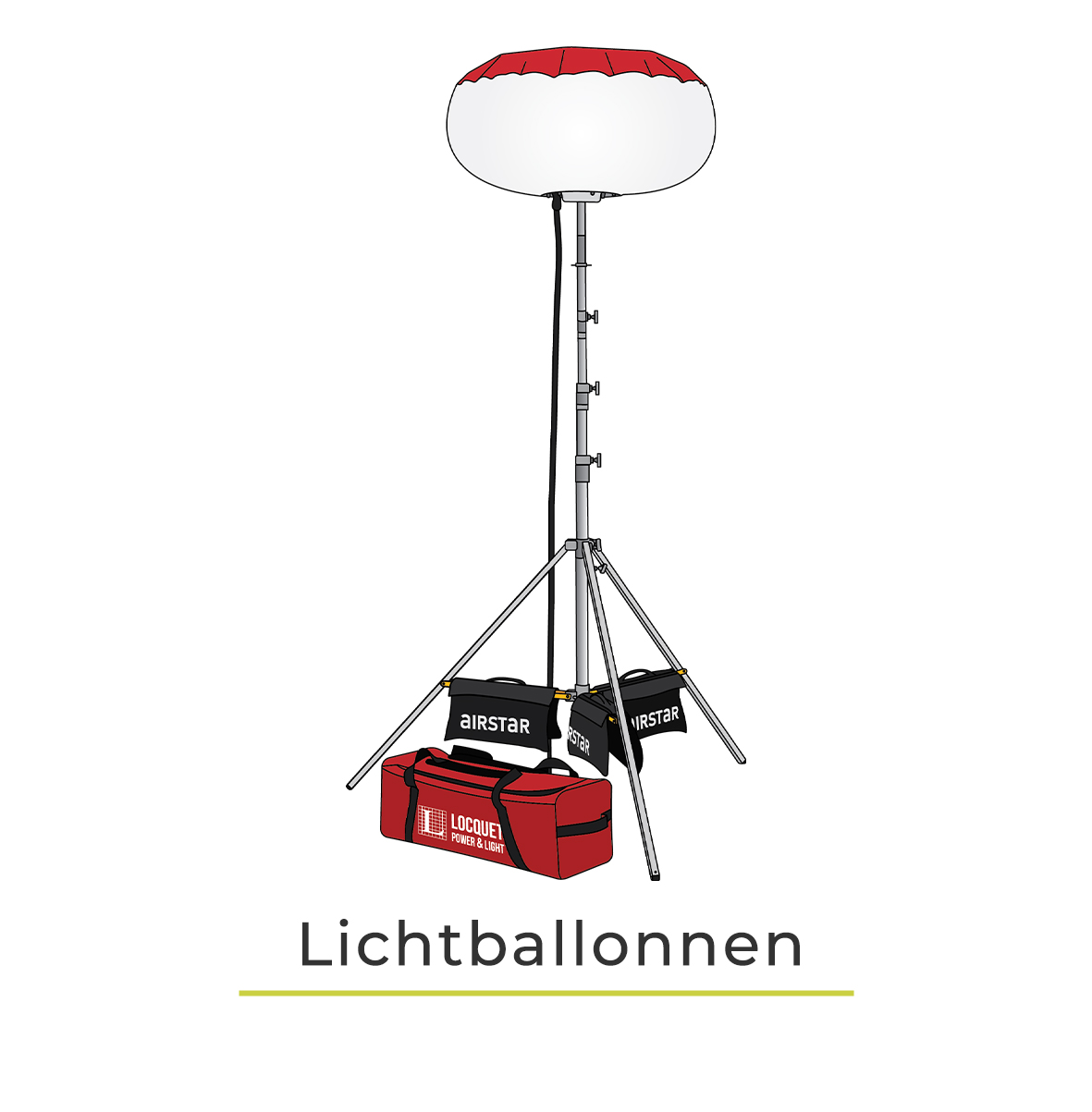 Categorieoverzicht van Airstar lichtballonnen, geschikt voor evenementen en noodsituaties.